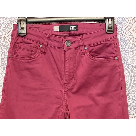 KUT From The Kloth Womens Burgundy Diana Skinny Jeans Size 00 Stretch Cotton Ble - Picture 3 of 10